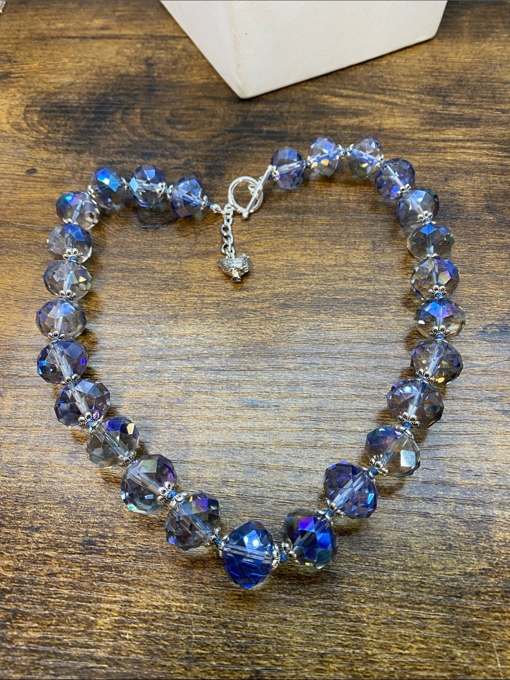 Clear Blue AB Glass 18 inch handknotted Aprilsplace necklace - Picture 5 of 7